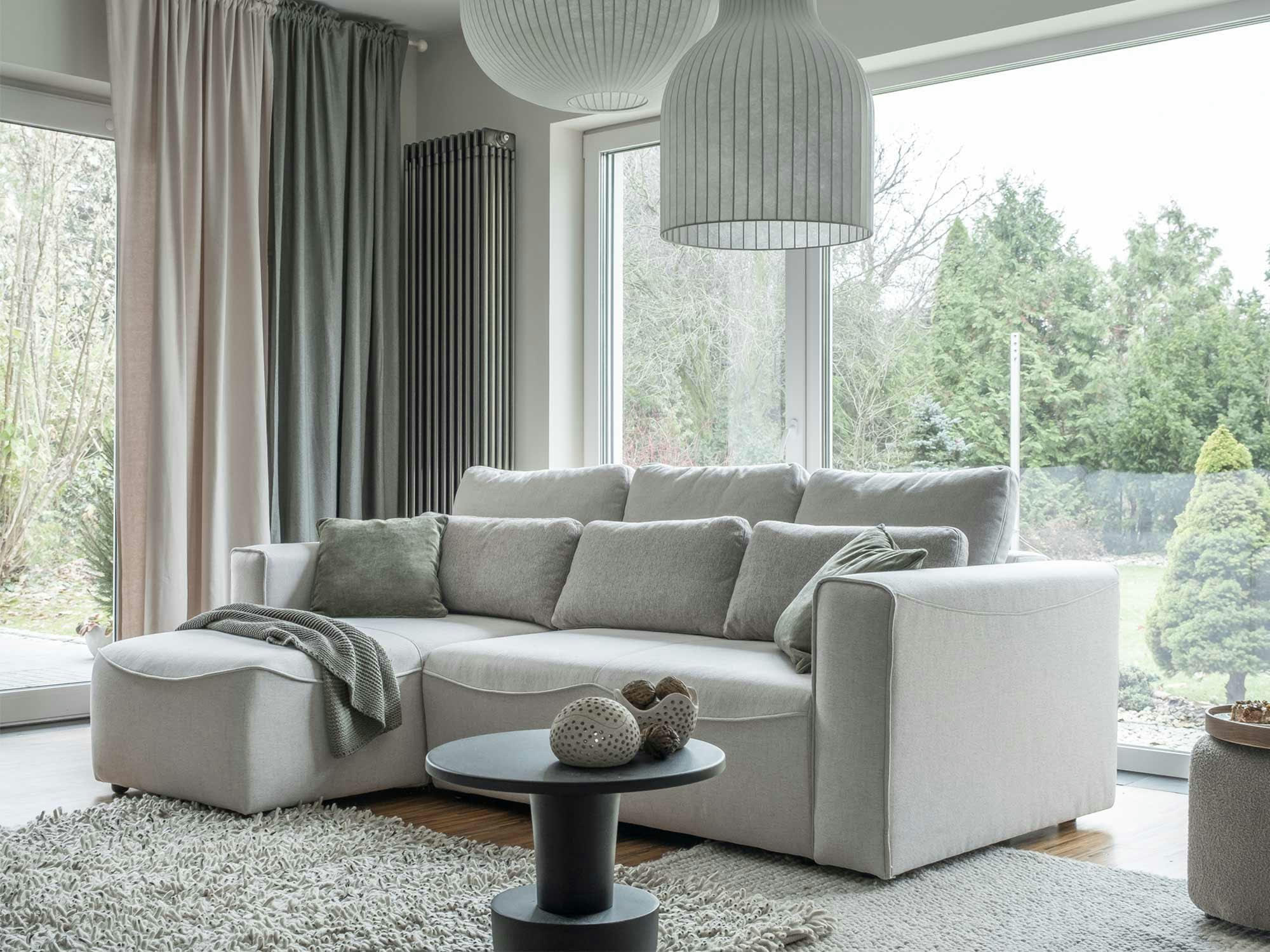 TOMMY - Canapé d'angle réversible convertible 4 places en tissu beige