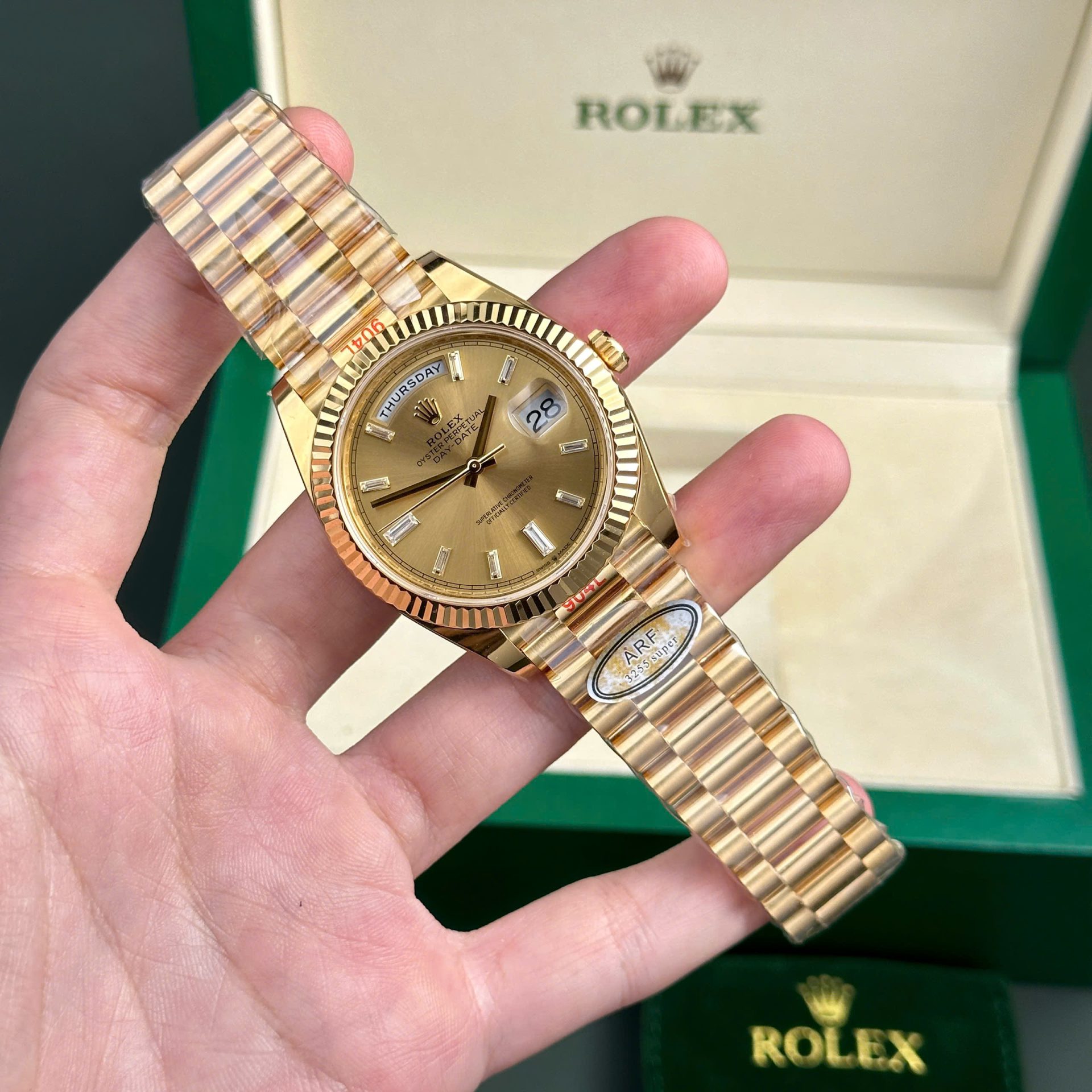 Rolex Day-Date 228238 YG Plated Champagne Dial CZ Diamonds 40mm Super Clone