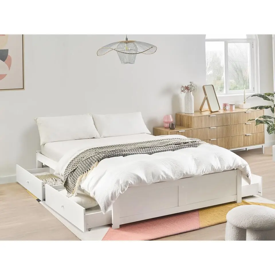BRUX - Bed met opbergruimte - Wit - 140 x 200 cm - Hout