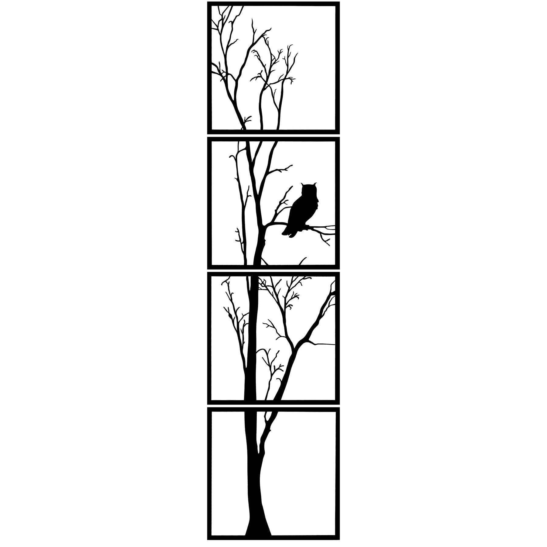 - Déco murale arbre et hibou en métal noir 40x160 cm