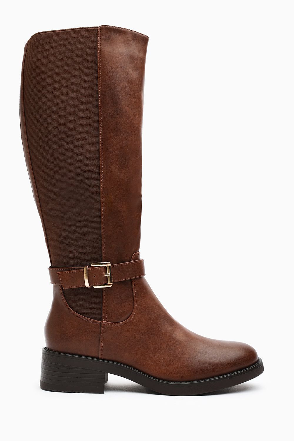 Where's That From Oriana' Faux Leather Knee High Riding Boots With Side Buckle Strap