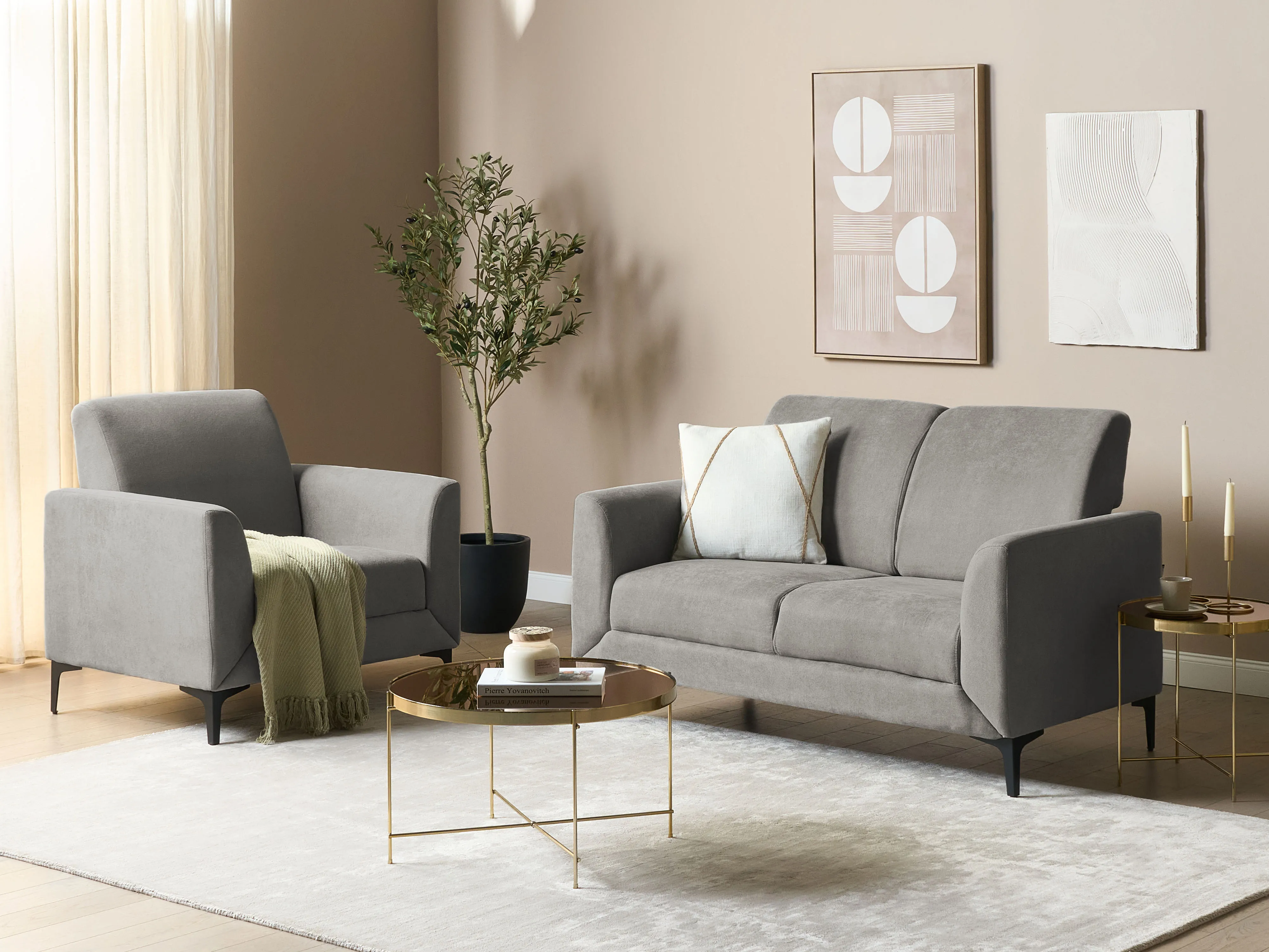 Sofa 2 Seater FENES Fabric Grey
