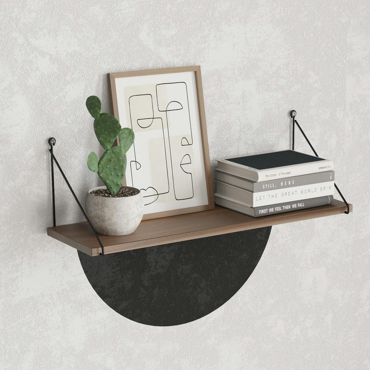 Etagère murale décor bois foncé à montants noirs JENA