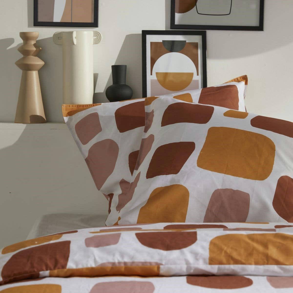 RETRO MOOD - Parure de lit imprimé en coton orange 260x240