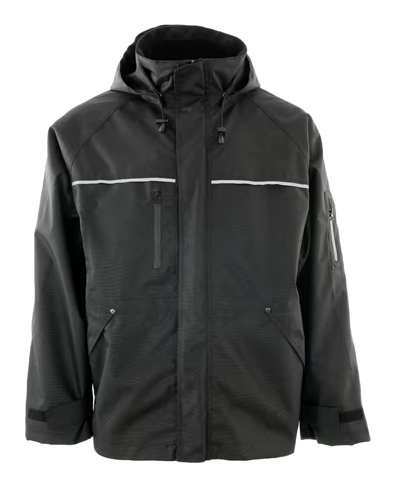Forcefield Men's Dry Core Industrial Waterproof Rain Jacket, Removable Hood, Black