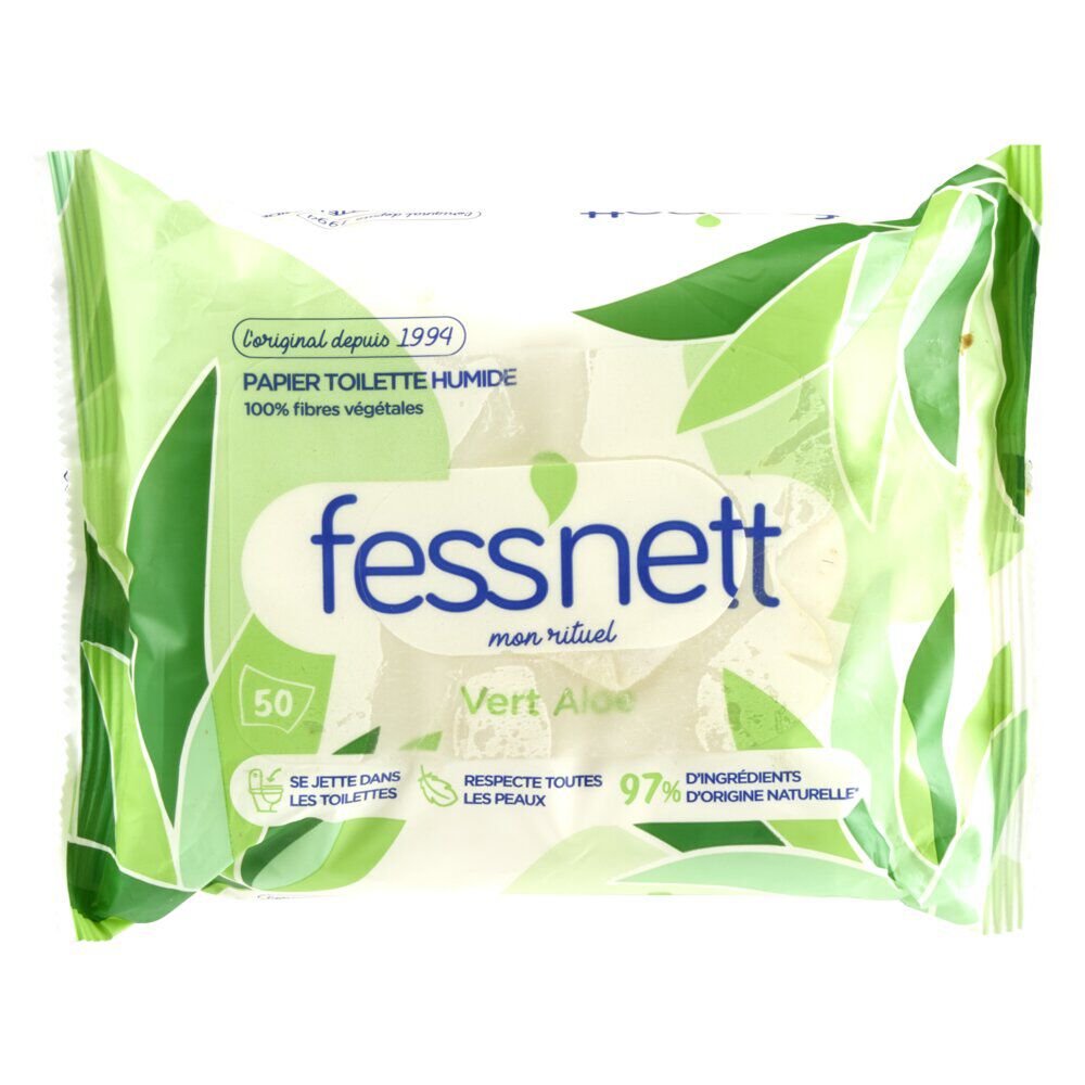 Papier toilette humide Fessnett vert Aloe 50 feuilles
