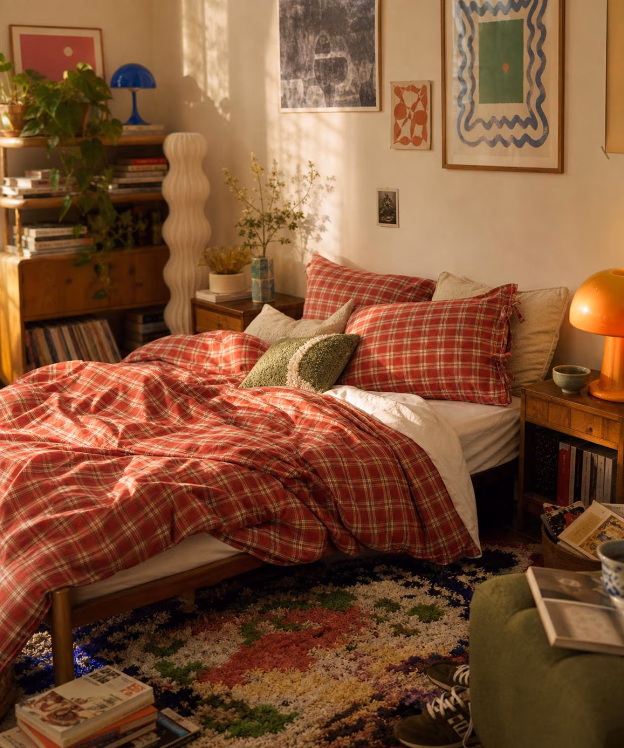 Red Plaid Gingham Duvet Cover Set: Washed Cotton Bedding