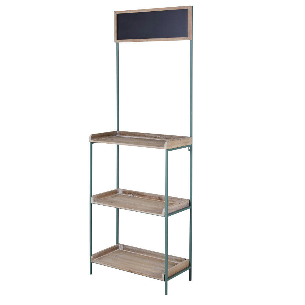 HORINE - Etagère en bois de sapin et métal vert olive