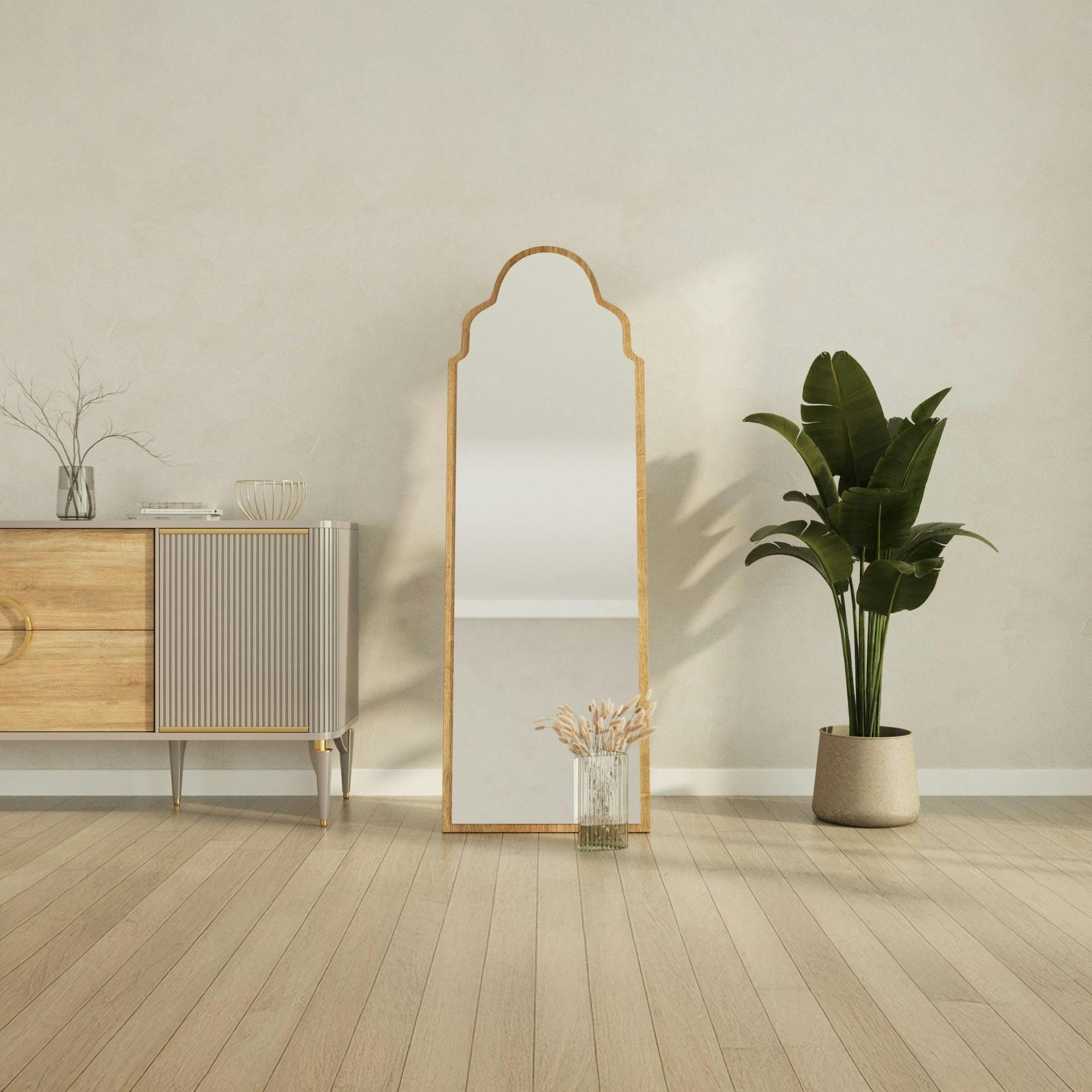 Miroir plein pied arche décorative, effet bois clair 160 cm CODY