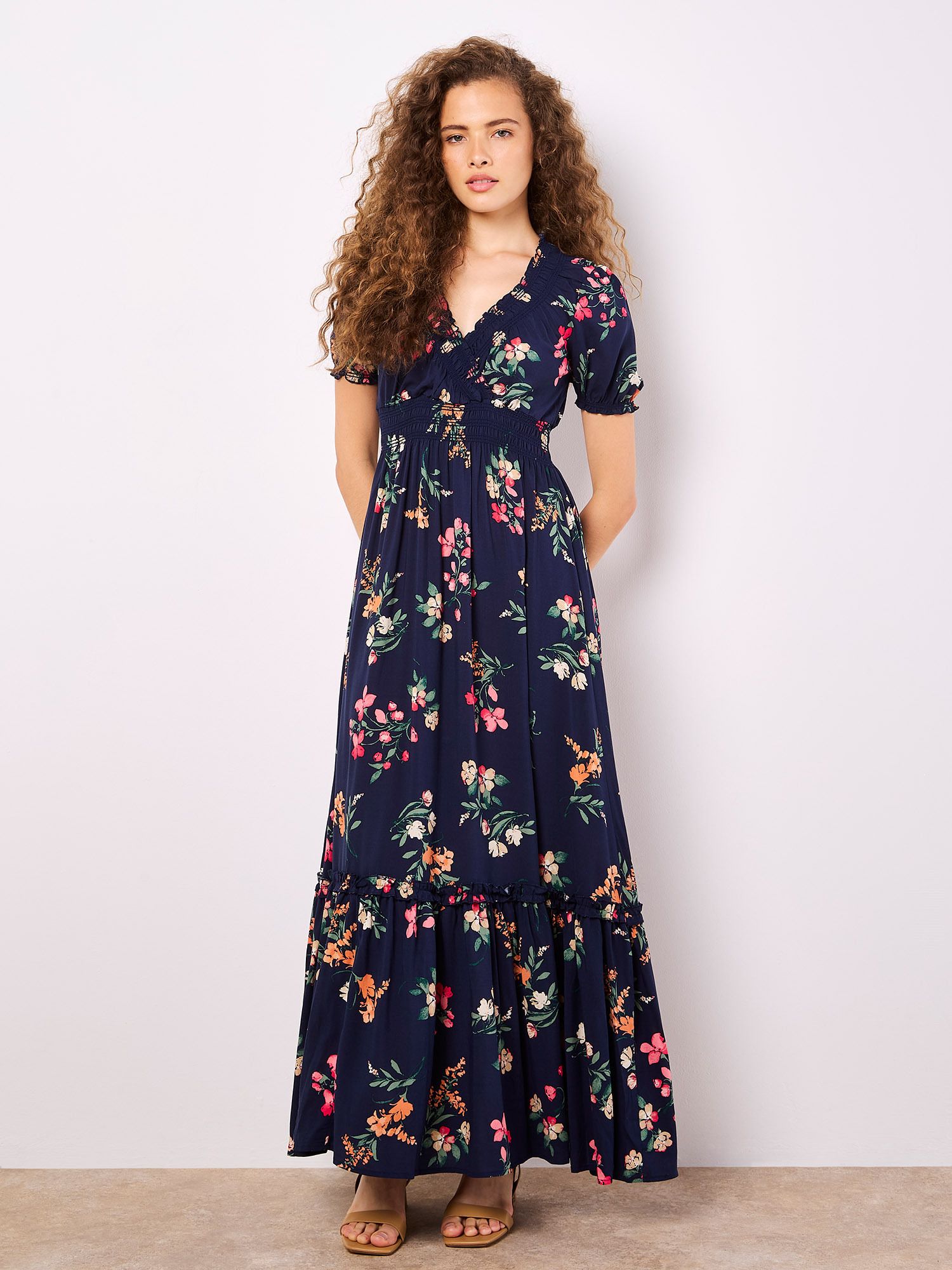Apricot Watercolour Floral Maxi Dress