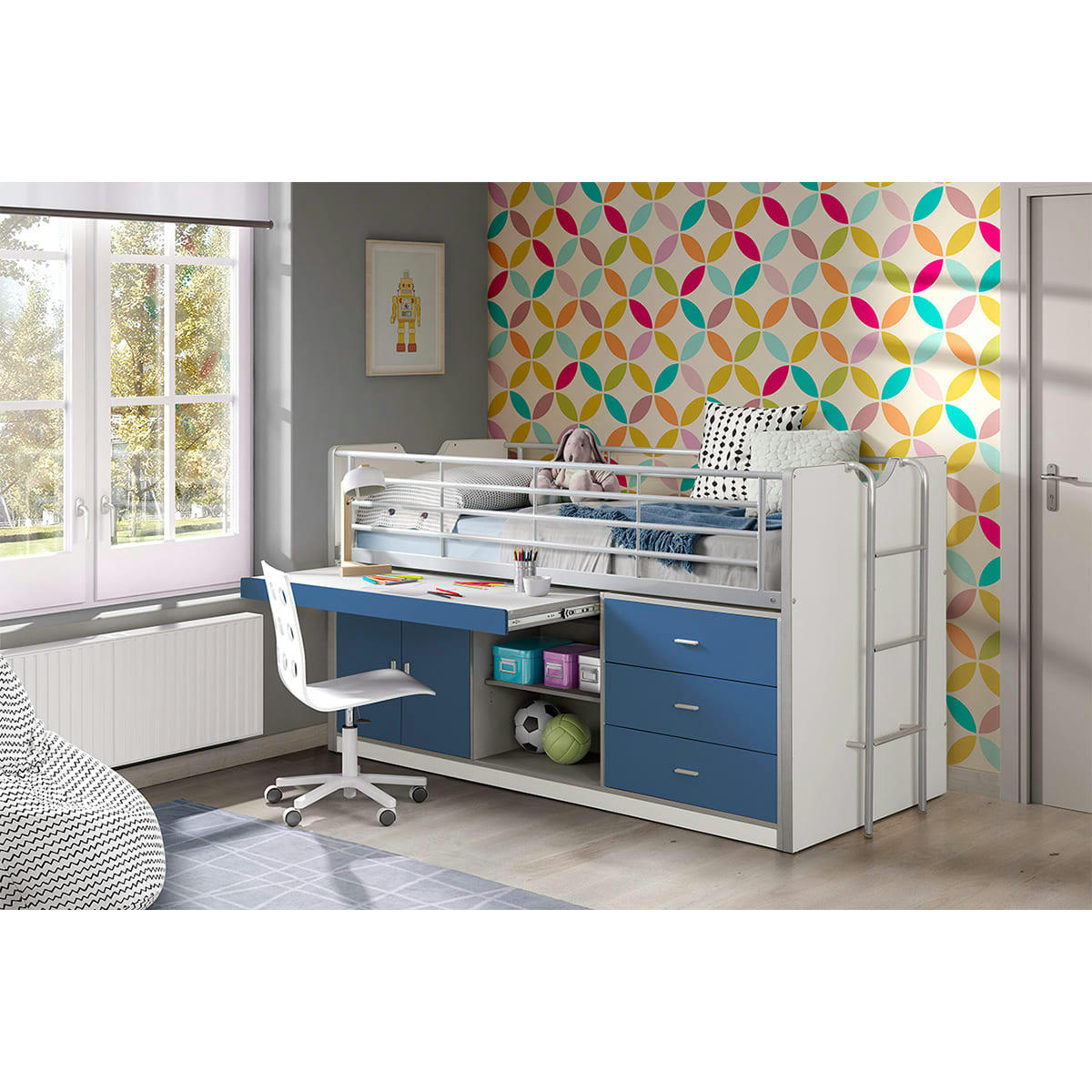 BONNY - Lit combiné 95 90x200 sommier inclus bleu