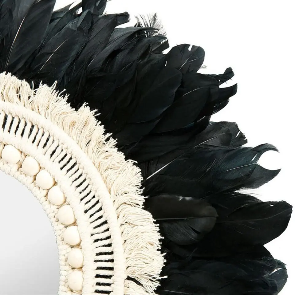 Ostaria Wandspiegel bohemian Veren - zwart/wit - rond - Dia 57 cm