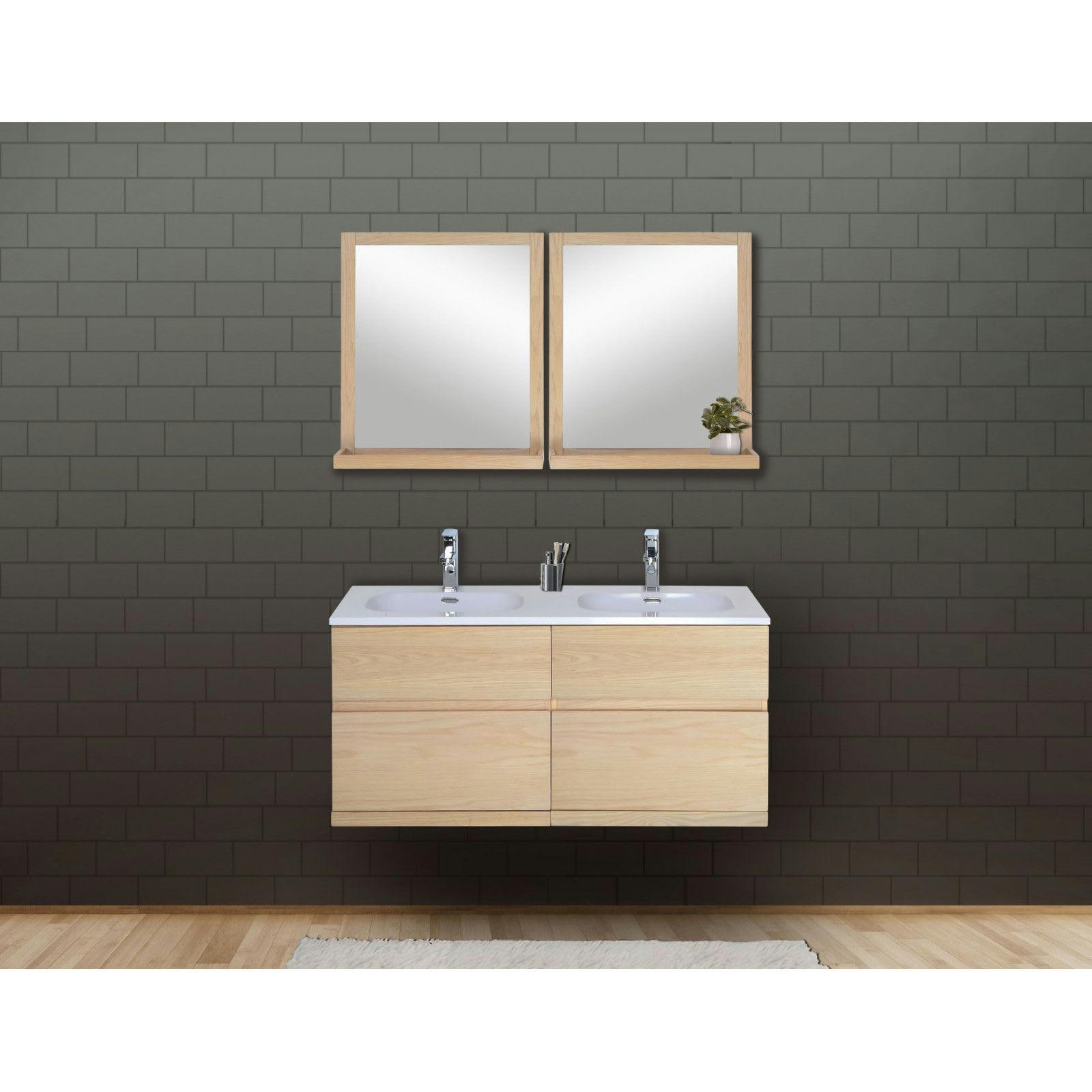 ENIO - Meuble sous vasque chêne avec plan résine  120cm + miroir