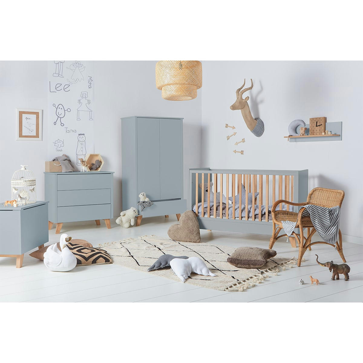 TRIO - ZARA - Chambre bébé : Trio - lit évolutif 70x140 commode armoire gris