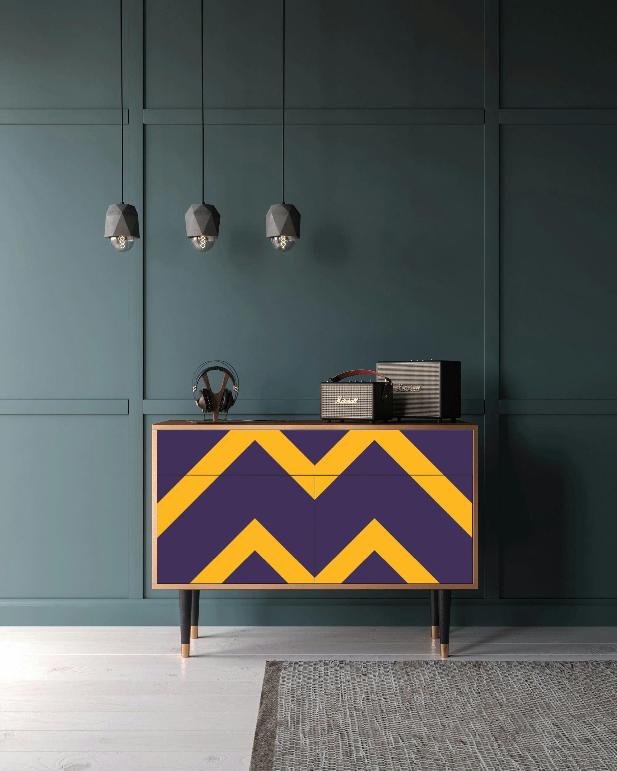 MAGNIFICENT WATER LILY - Buffet  bleu-vert 2 tiroirs et 2 portes L 115 cm