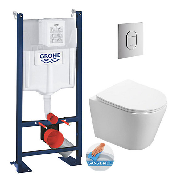 Grohe Pack WC autoportant RAPID SL   WC sans bride Infinitio, fixations invisibles   Plaque chrome (ProjectInfinitio-8)