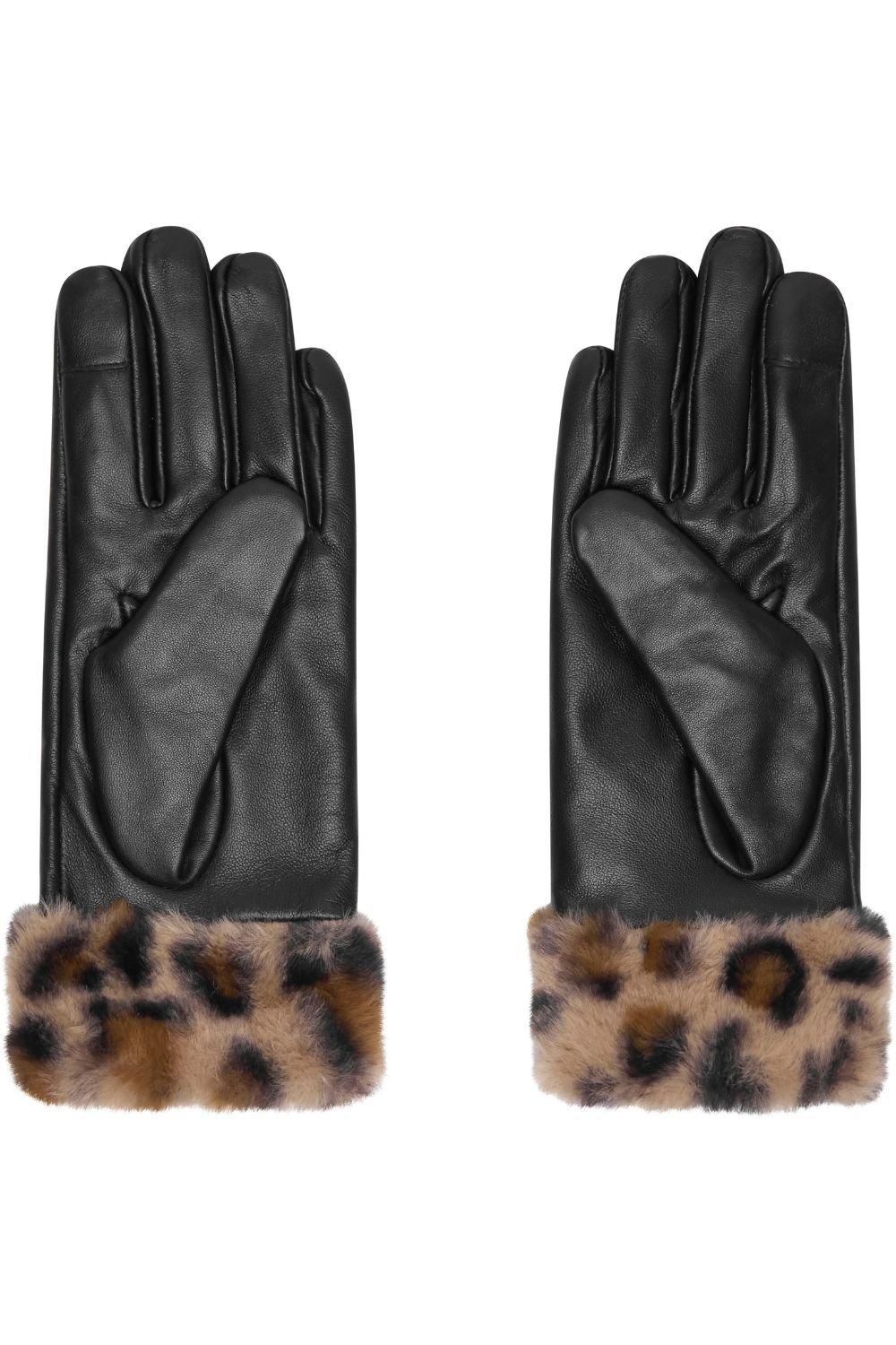 Barneys Originals Real Leather Glove With Leopard Faux Fur Cuff