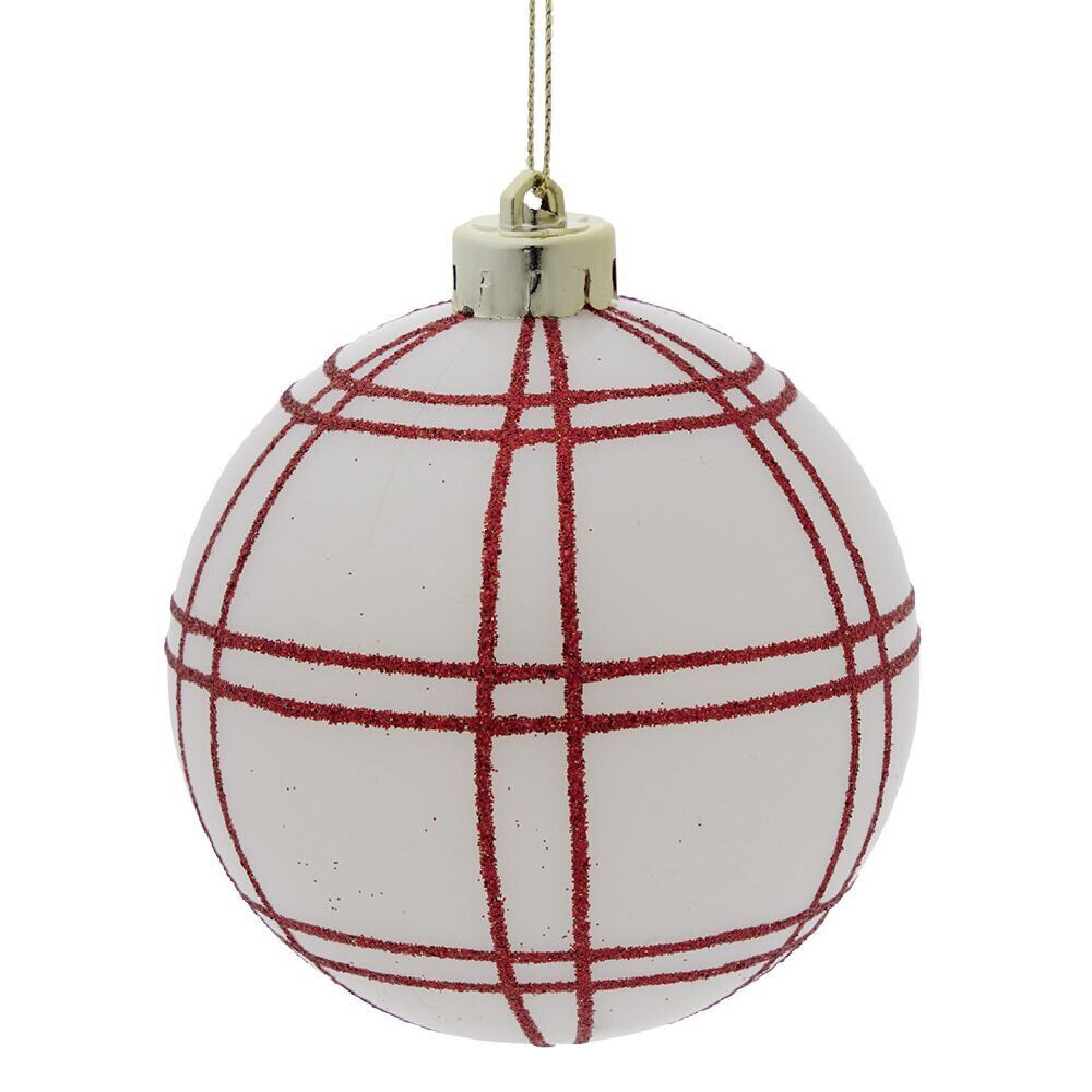 Boule No&euml;l quadrillage blanc ou rouge Ø8cm (3 modèles)