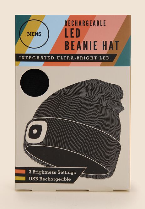 Adult Black LED Rechargeable Beanie Hat