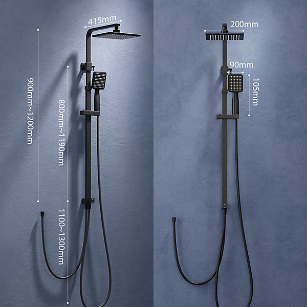 Colonne de Douche sans Mitigeur Systeme de Douche avec Douchette Set Kit de Douche en Acier Inox Noir Réglable en Hauteur