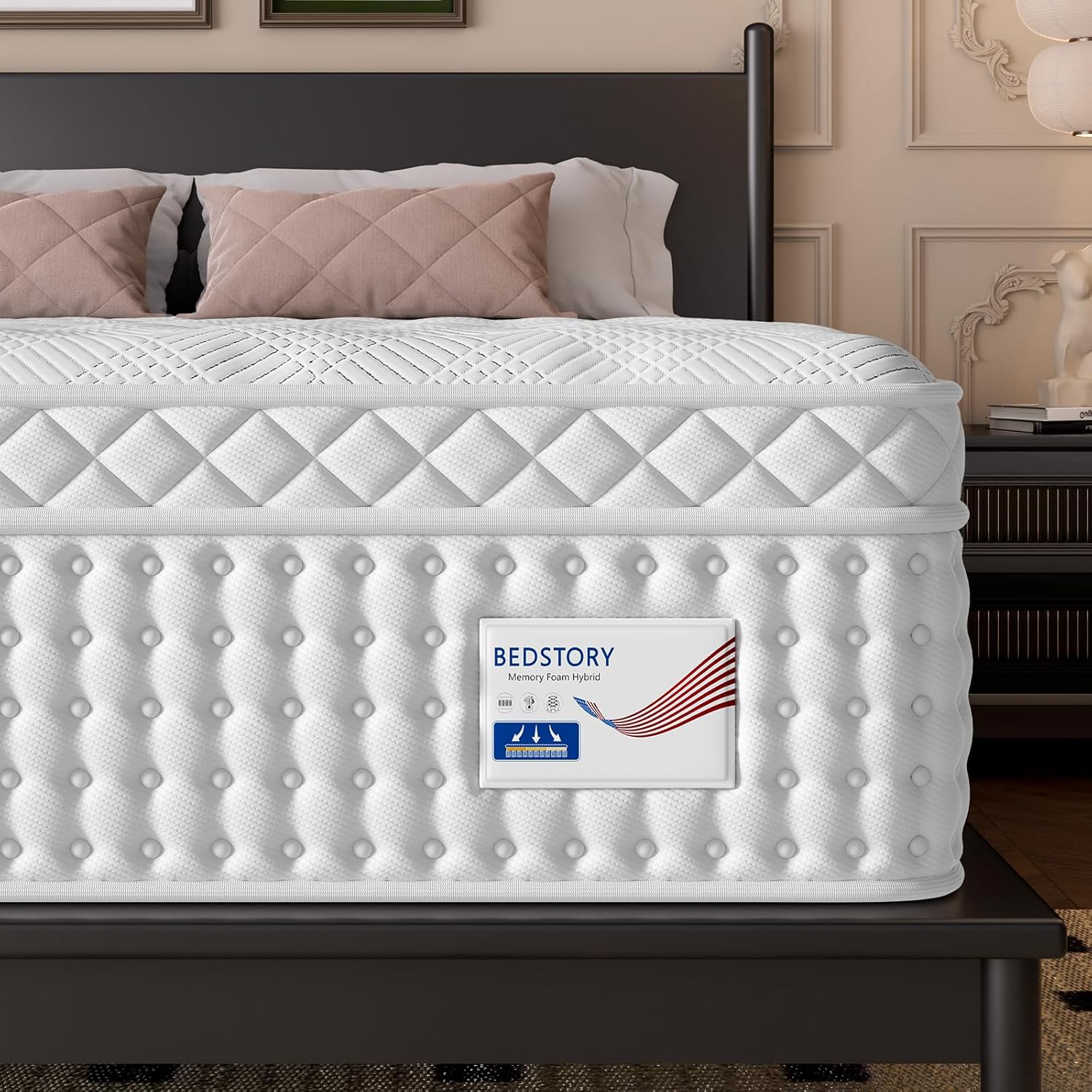 BedStory Extra Firm King Mattress 14 Inch,Hybrid Mattress in a Box with Extra Lumbar and Back Support, Signature Collection Mattresses Pressure Pain Relief, 365 Nights Trial, 10 Years Warranty