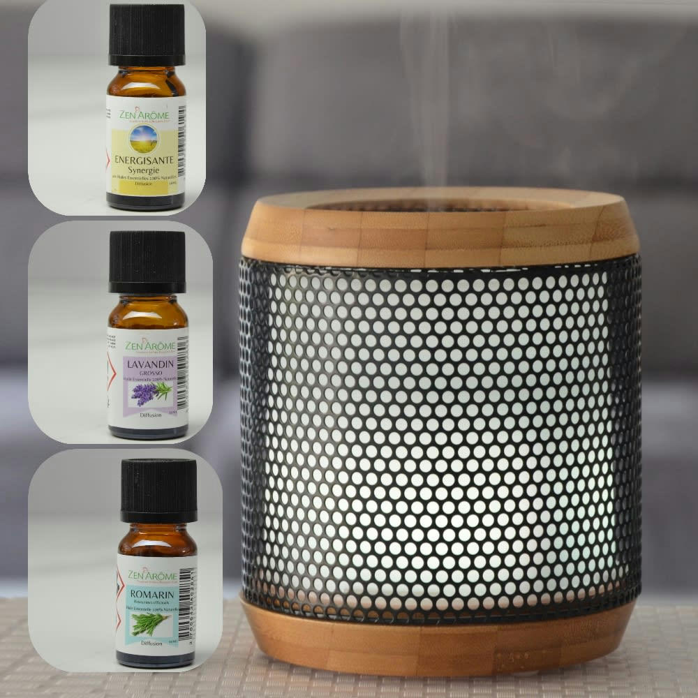 ELIPSIA - Diffuseur d'Arôme Métal et Bambou et 3 Huiles Spéciales Sport - H14