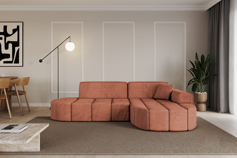 Narożnik prawostronny bez funkcji spania LIVO-L1 - 252x173x79,5 Morelowy