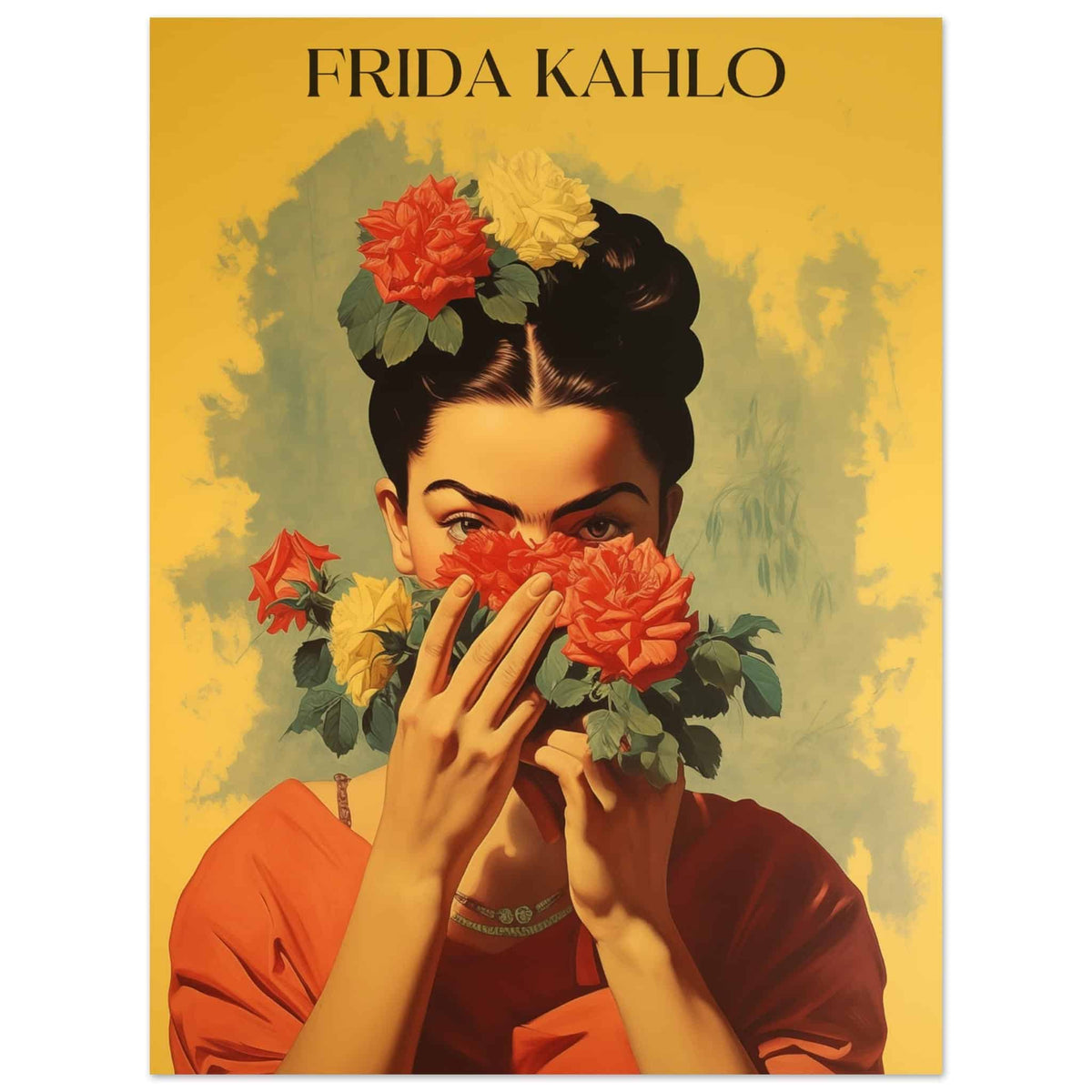Artfulprints Poster Frida Kahlo - Behind the bloom  - 30x40 cm - Geel