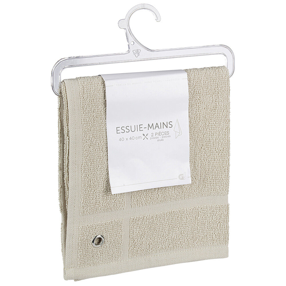 Essuie main carré 40x40 cm uni beige x2