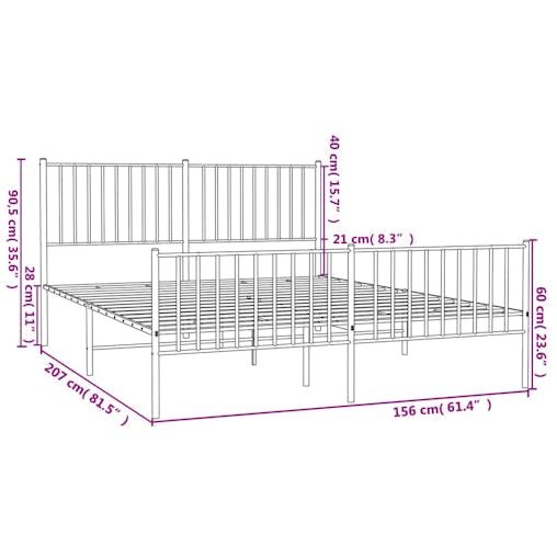 NNEVL Metal Bed Frame with Headboard and Footboard White 153x203 cm Queen