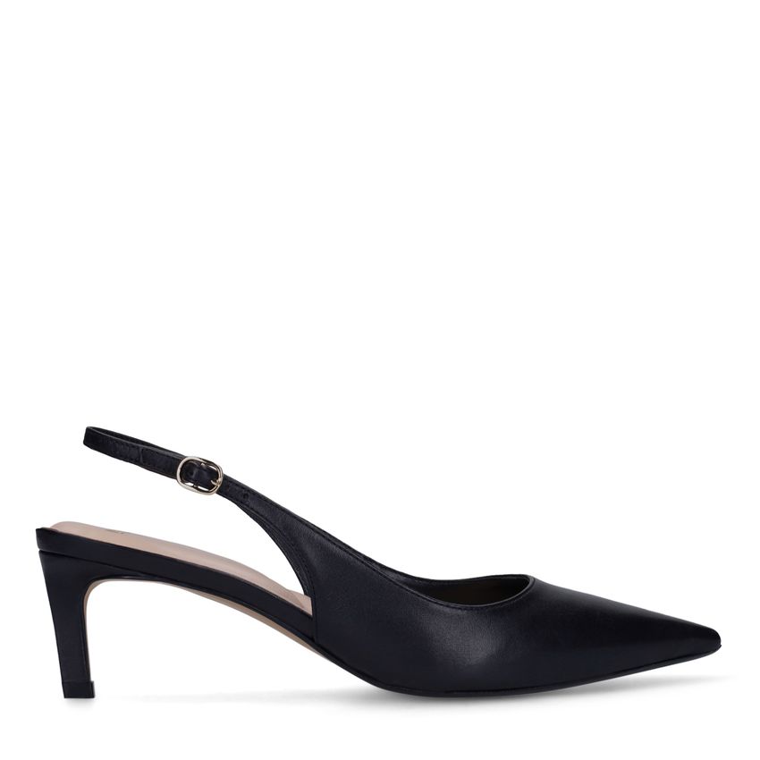 Manfield Zwarte leren slingbacks