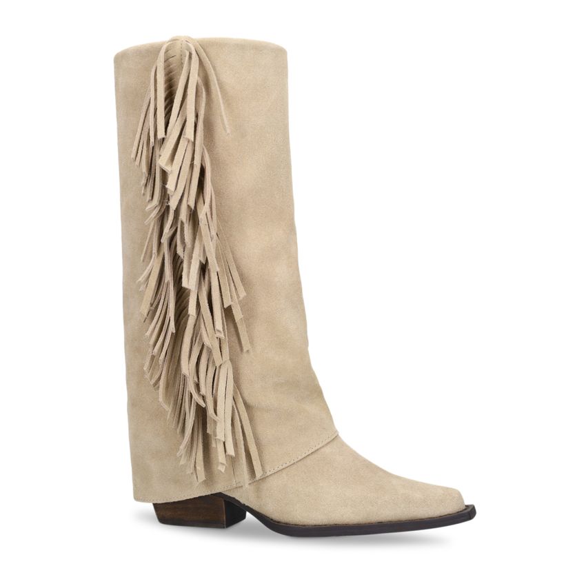 Manfield Beige suède laarzen met franjes