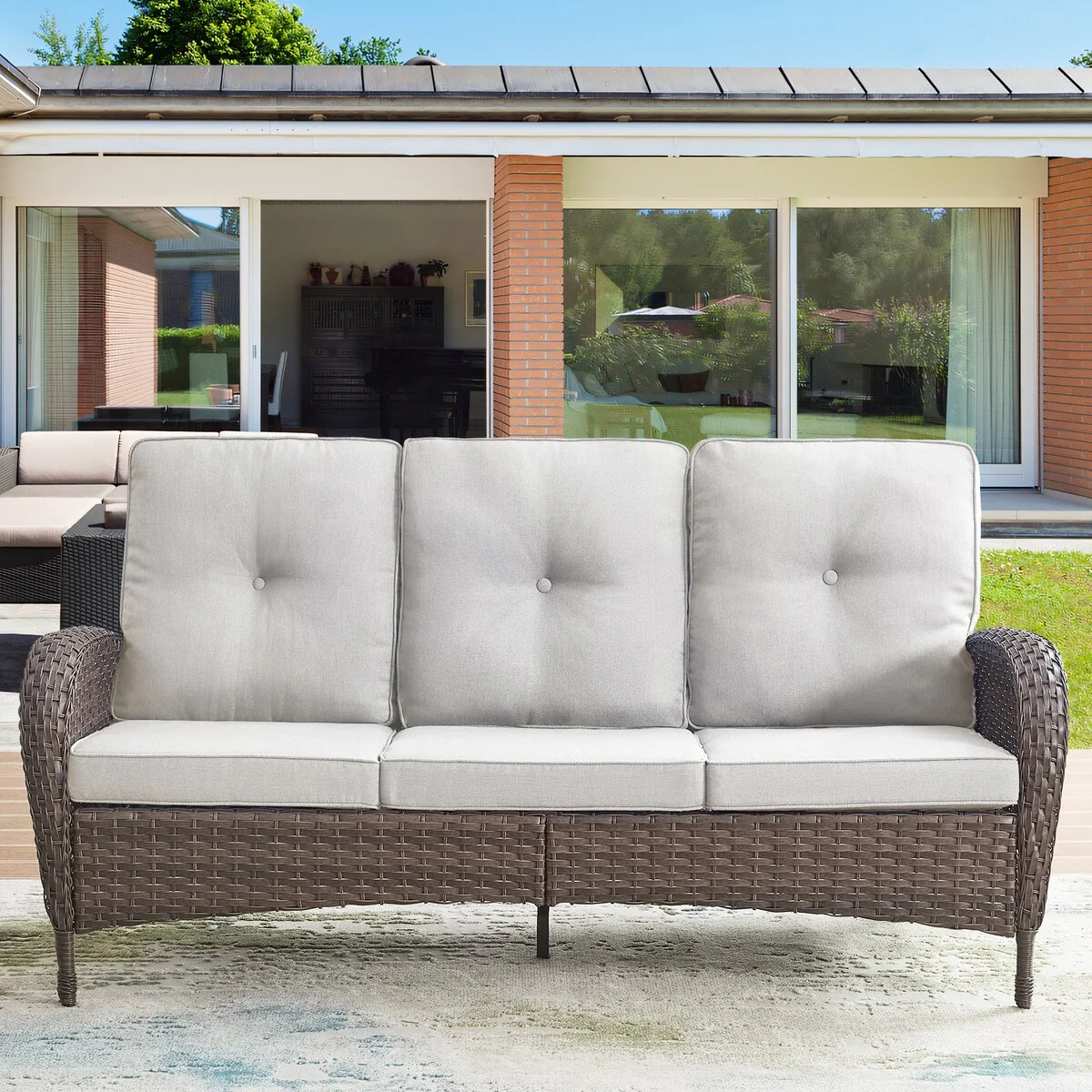 Patio Wicker Sofa Swivel Chair Set of 8