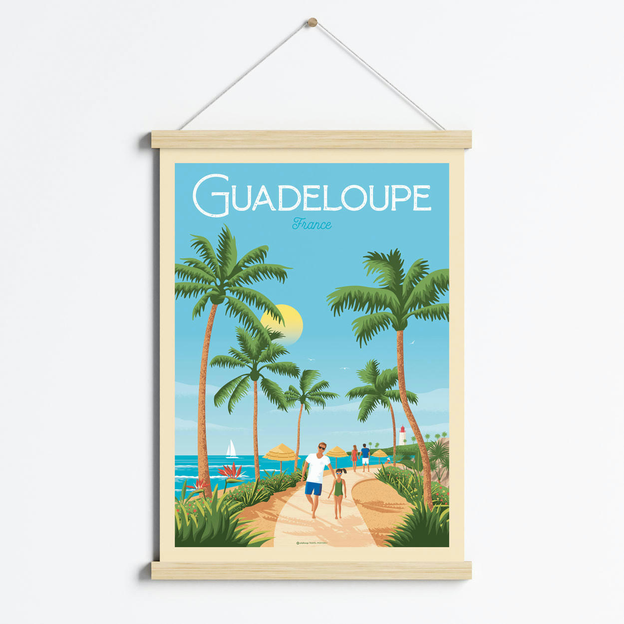 - Affiche La Guadeloupe France + Cadre Magnétique (Bois) 50x70 cm