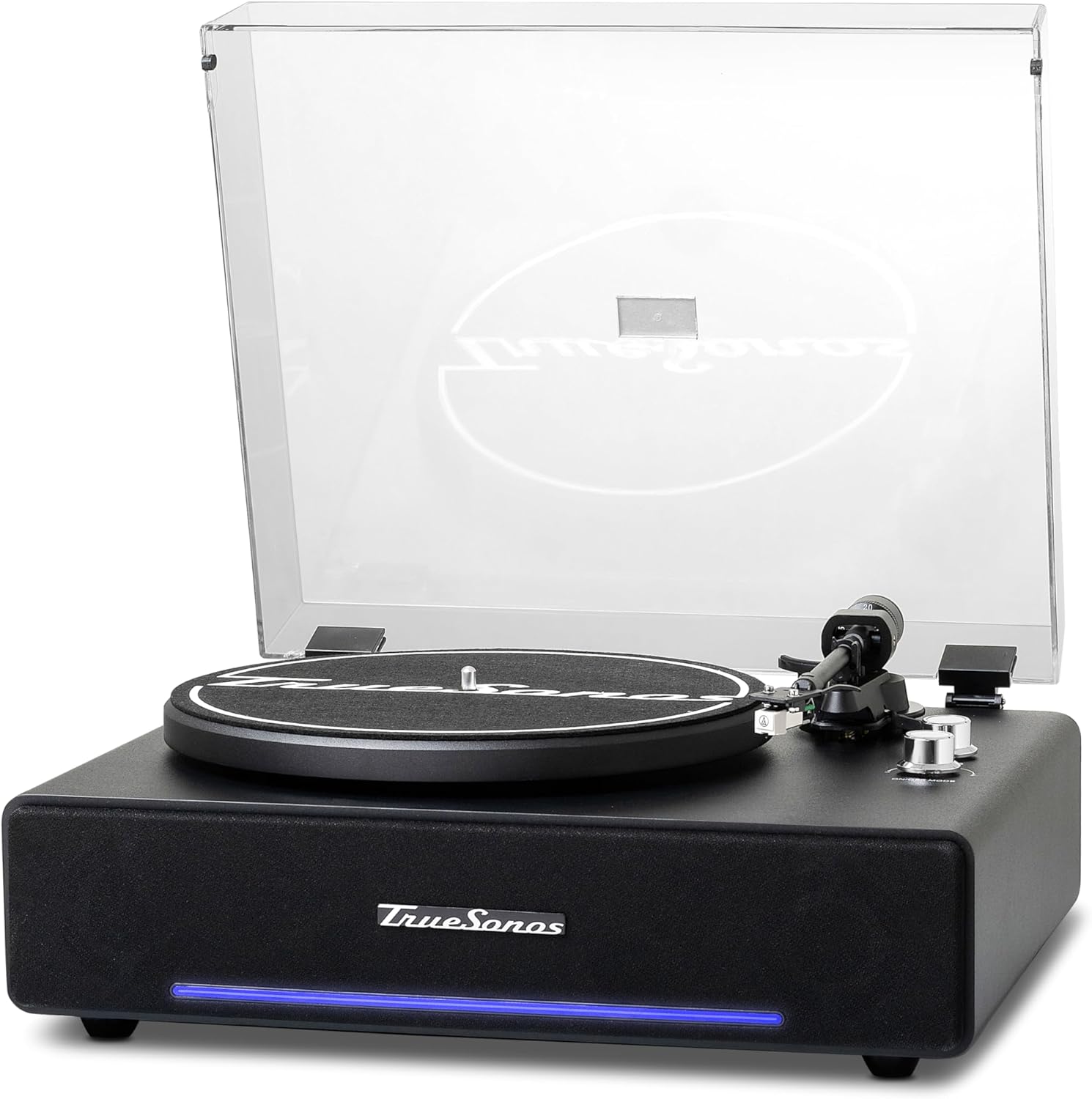 Hi-Fi Record Player with Speakers | Premium Vinyl Turntable with Bluetooth Capability | Built-in 4-Speaker Stereo System for Music Fans  Black Veneer + Silver Trim