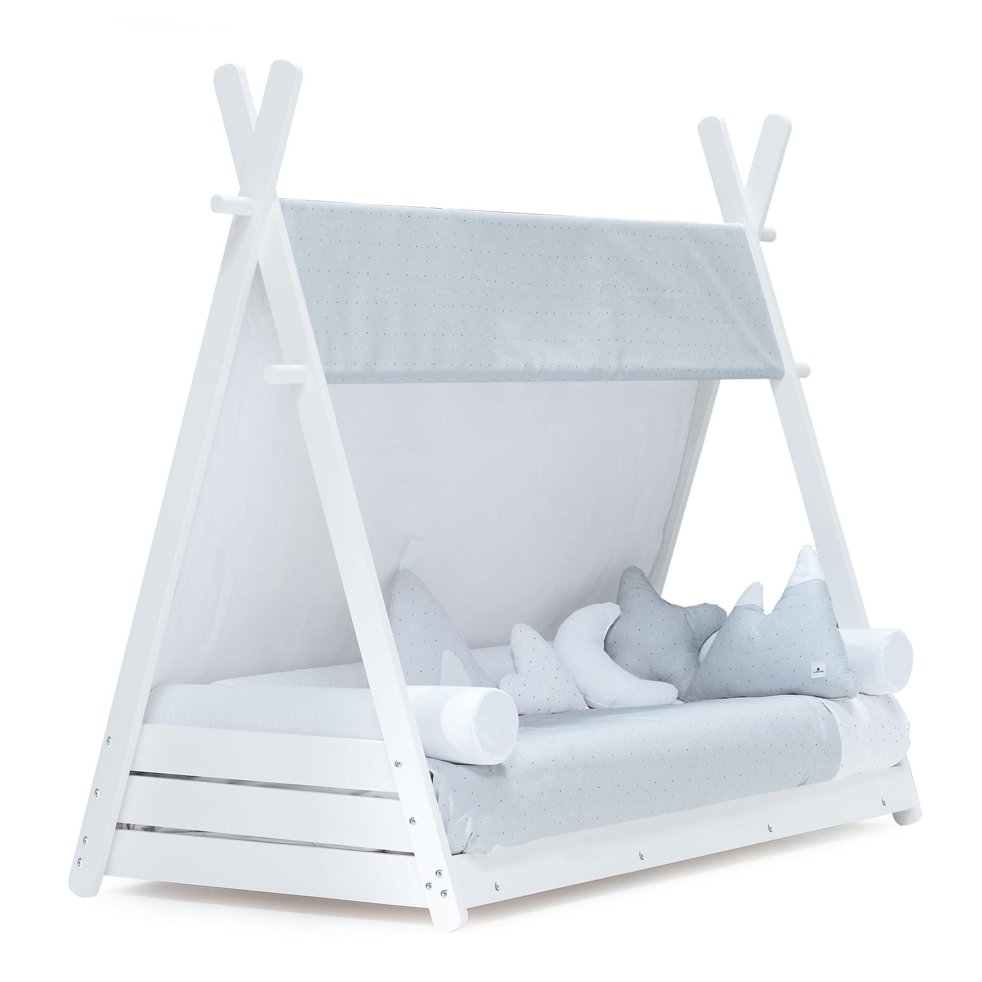 HOMY - Lit bébé Montessori en 70x140 cm avec textile en gris clair