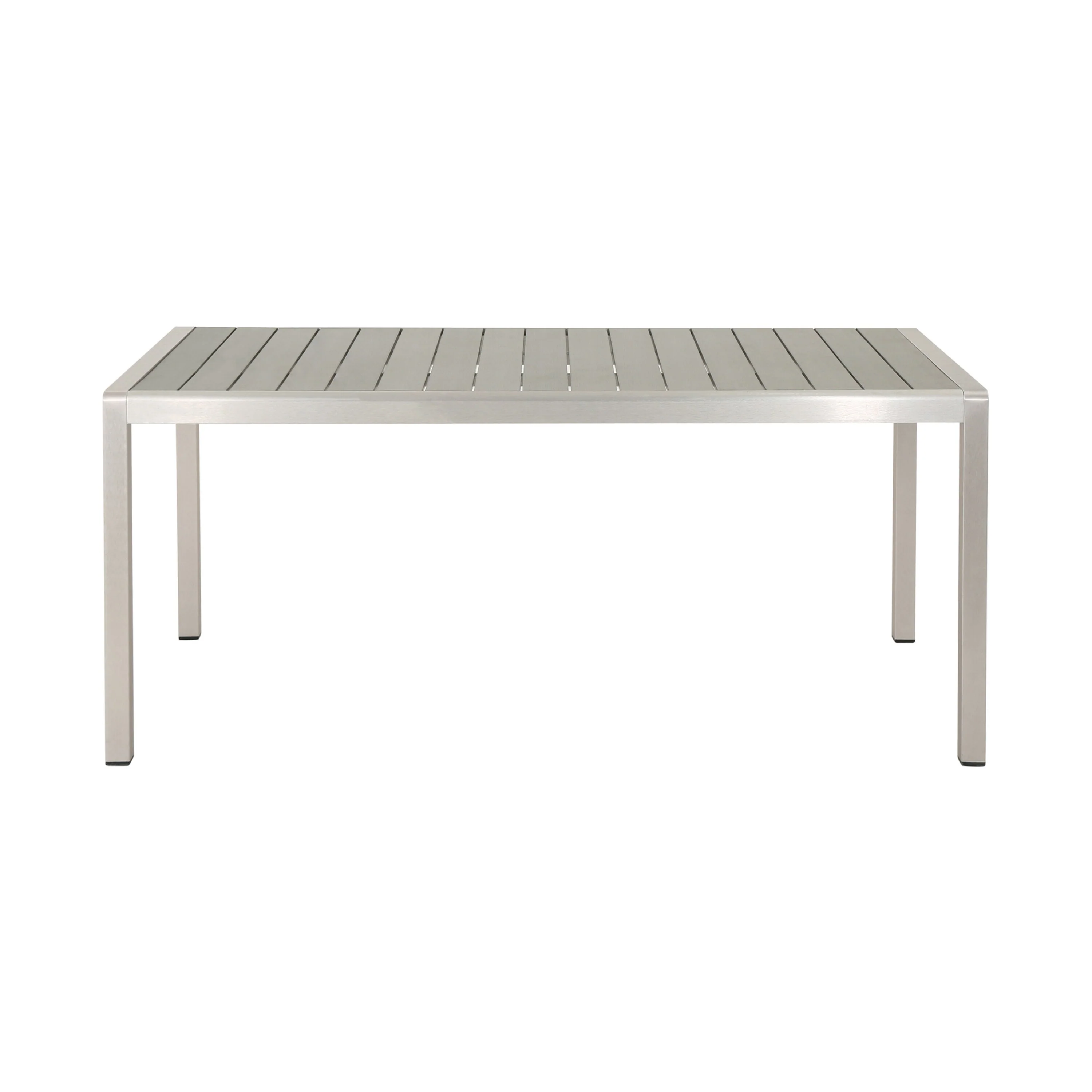 Roomfitters Modern Outdoor Aluminum Dining Table with Faux Wood Top, Stylish and Durable Design for Patio and Garden Use, Gray