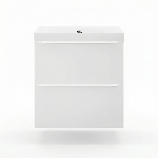 Meuble vasque suspendu blanc mat l.60 cm Imandra   plan vasque blanc résine Mila, GoodHome