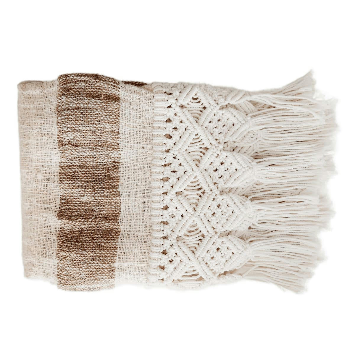 AUSSA - Plaid en coton à rayures, blanc/beige 140x200 cm