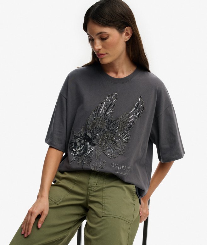 Tattoo Embellished Oversized T-Shirt