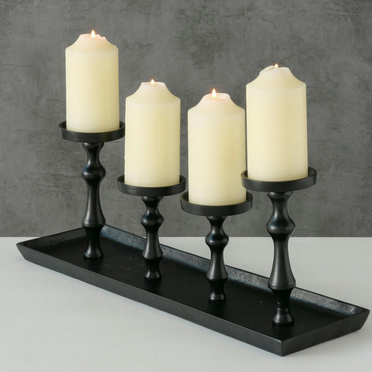 - Grand chandelier en aluminium noir pour 4 bougies - 53x15x20cm