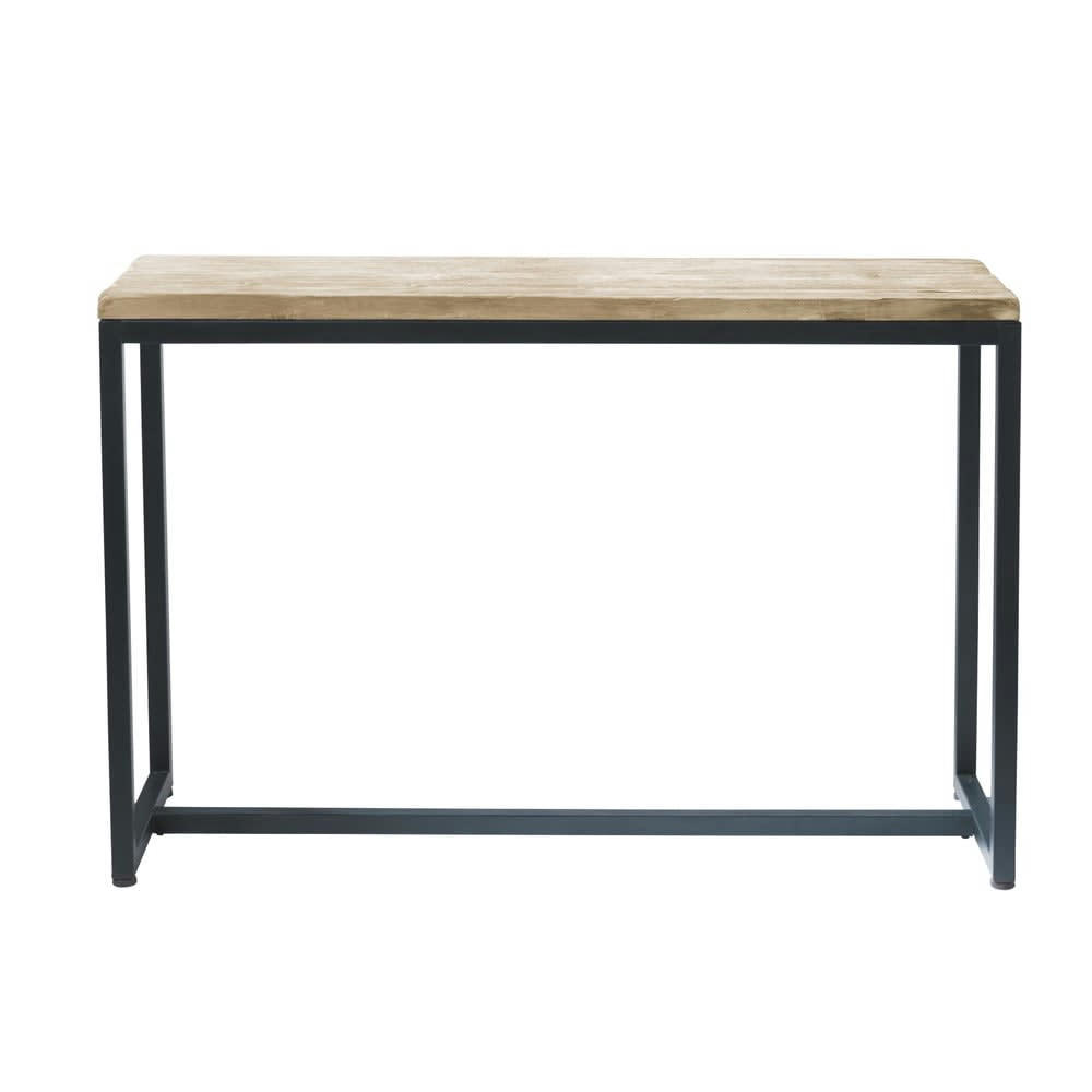 Long Island - Console industrielle en bois de sapin massif blanchi et métal