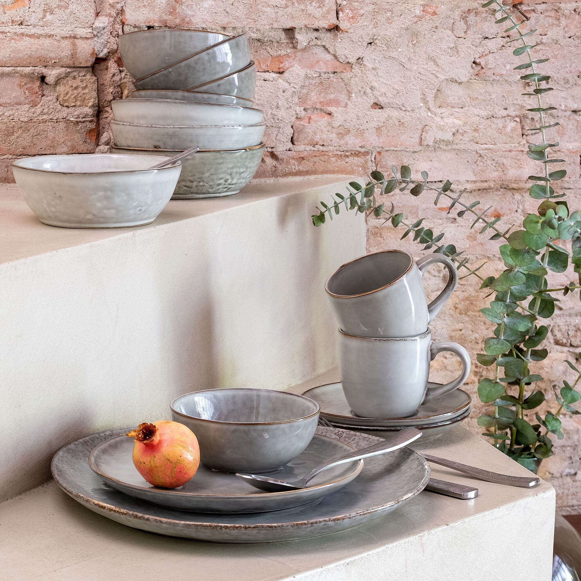 ADAM - Tasse et soucoupe petit-déjeuner en grès 22cl - vert
