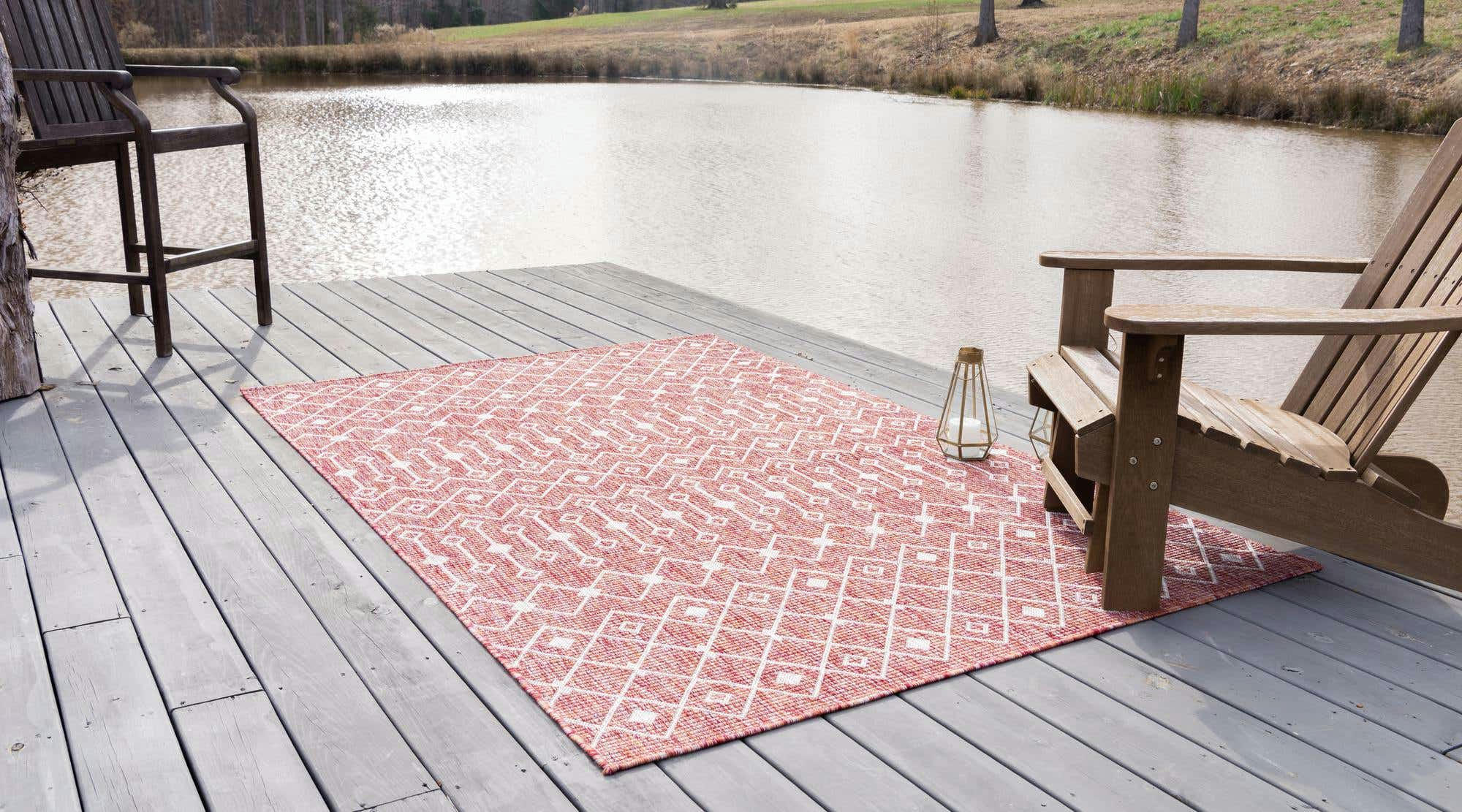 MOA - Tapis intérieur et extérieur rouge à motif blanc 120x160