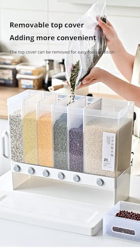 NNEOBA 1pc Wall-Mounted Multi-Grid Food Dispenser - Large Capacity Rice Bucket