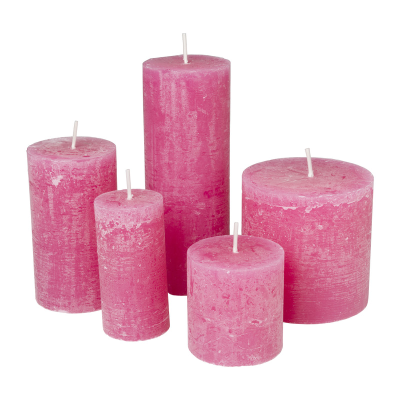 Kaars rustiek - roze - &Oslash;5x10 cm