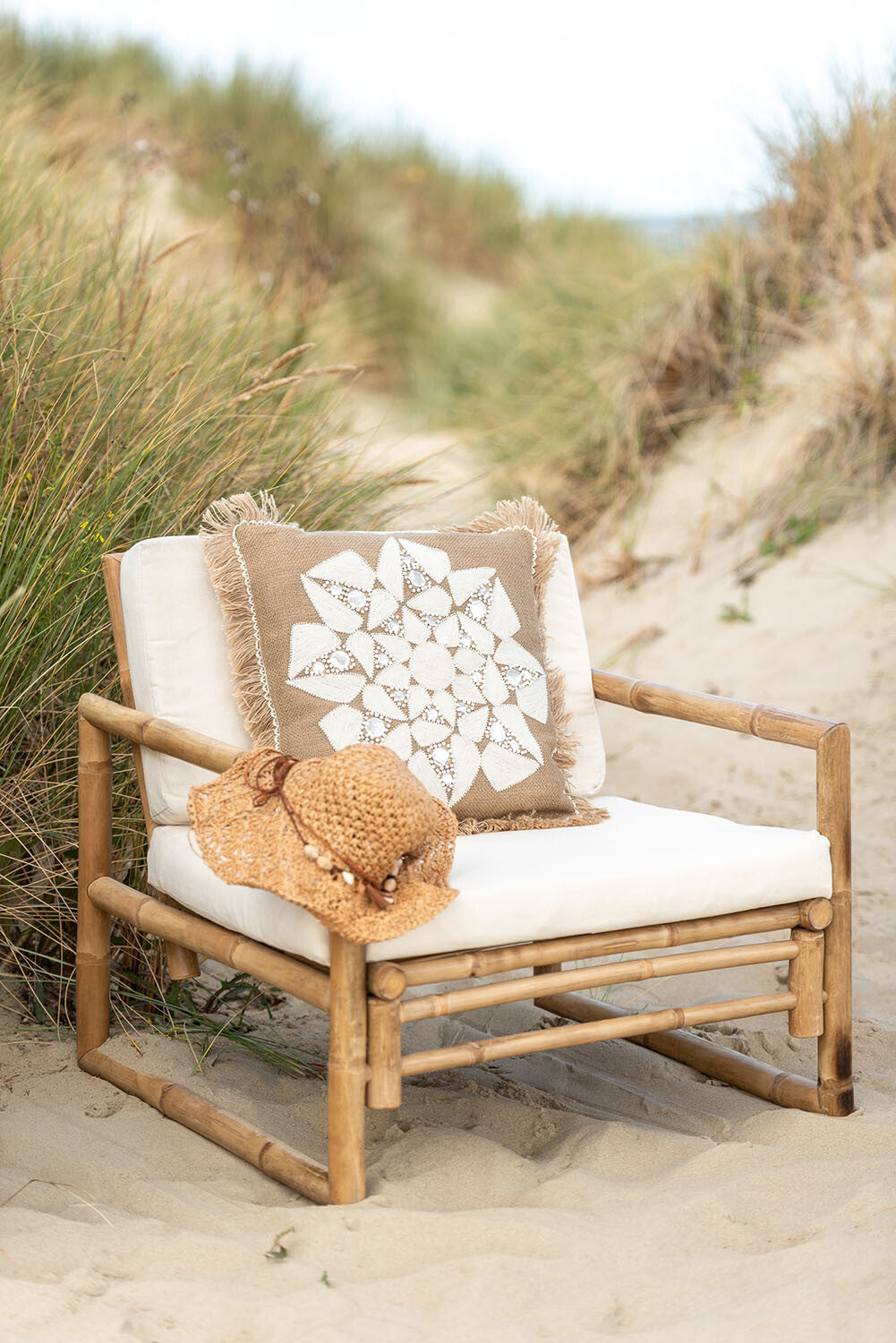 J-Line kussen Bloem Abstract - jute - naturel/beige