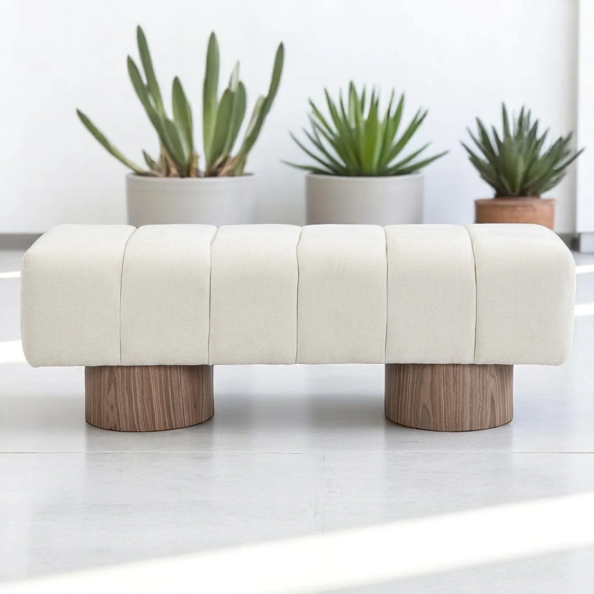 50 Upholstered Bench, Chenille Fabric with Multi-Purpose Seating,End of Bed Entryway Bench Ottoman for Bedroom Living Room