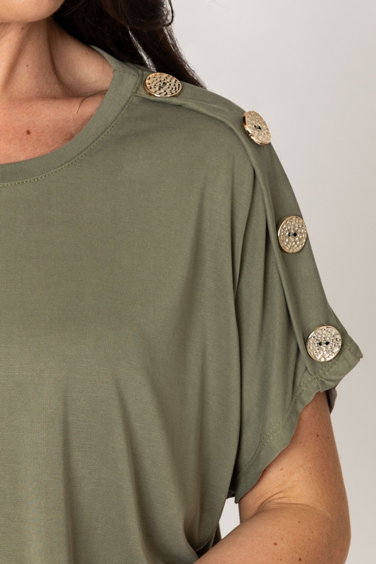 Khaki Button Sleeve T-Shirt