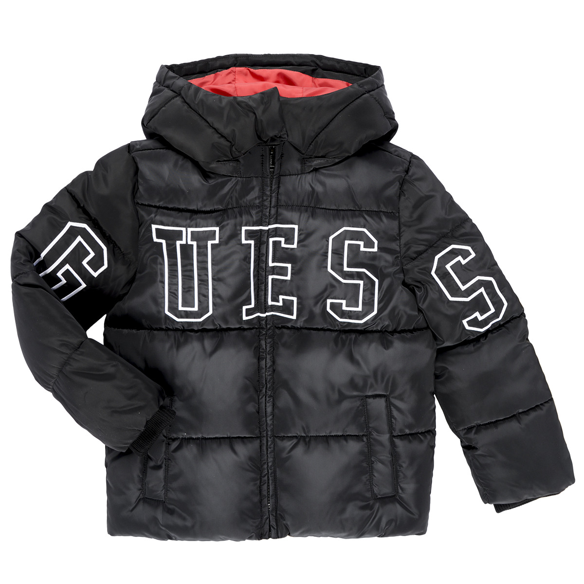 Guess - HOODED PADDED LS PUFFER W/ZIP - Black